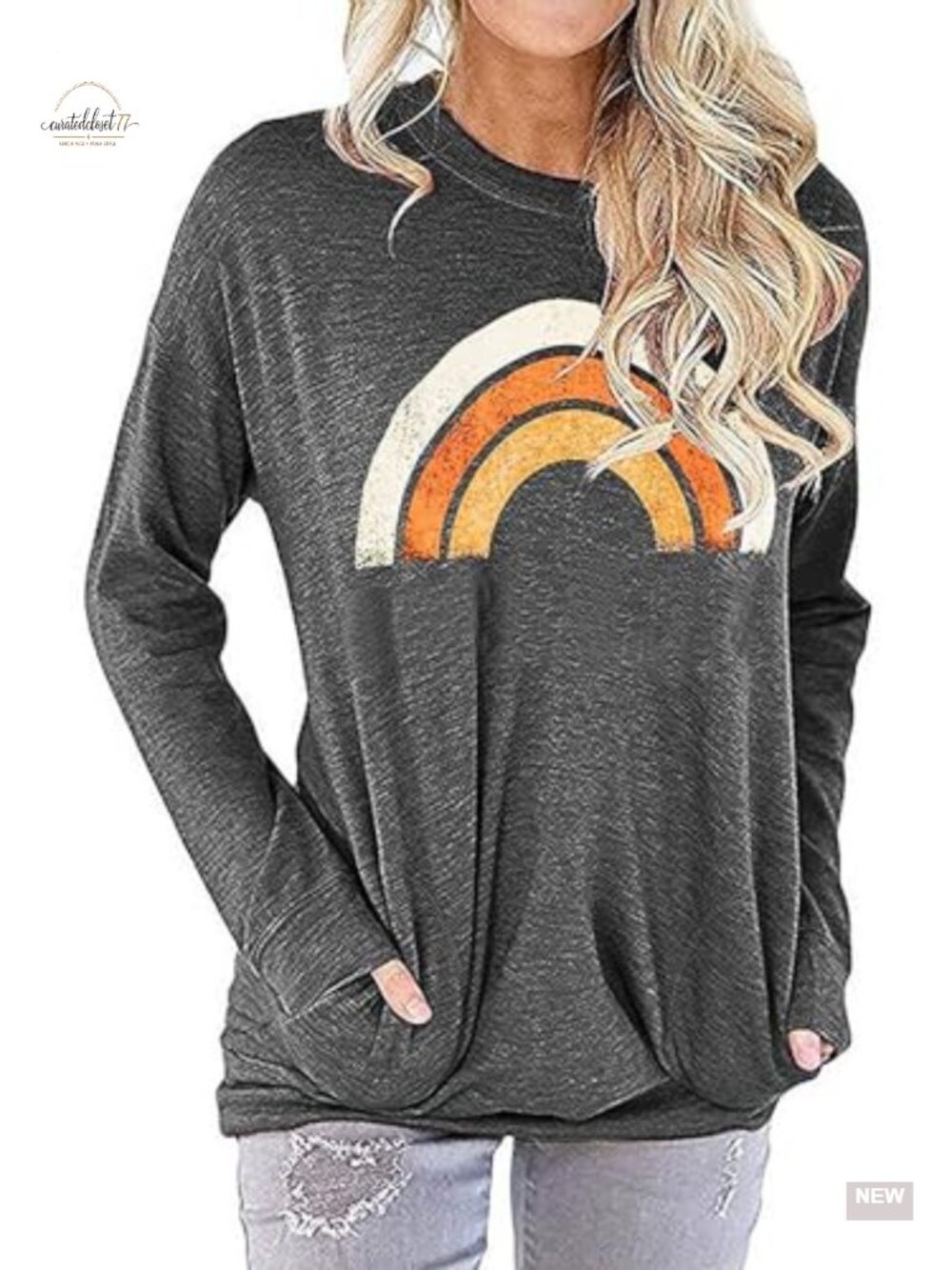 Womens Long Sleeve Tunic Top Crew Neck Pullover with Pockets
